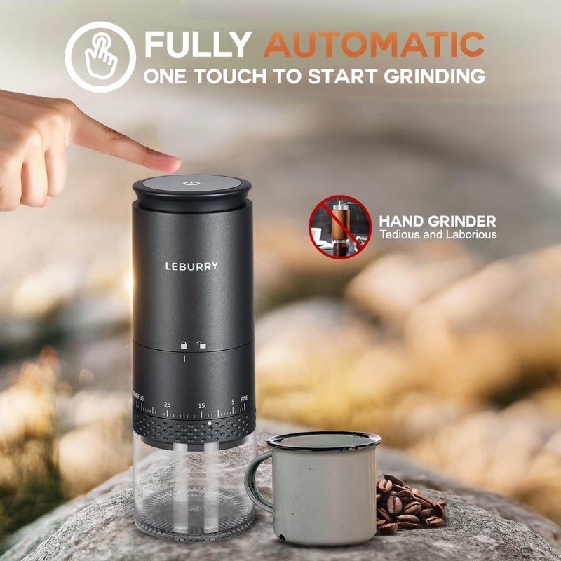LEBURRY Burr Coffee Grinder - Portable Espresso Grinder with Stainless Steel Conical Mill for Travel, Camping - Cordless/Rechargeable Electric Coffee Bean Grinders with 38 Adjustable Grind Settings - Image 2
